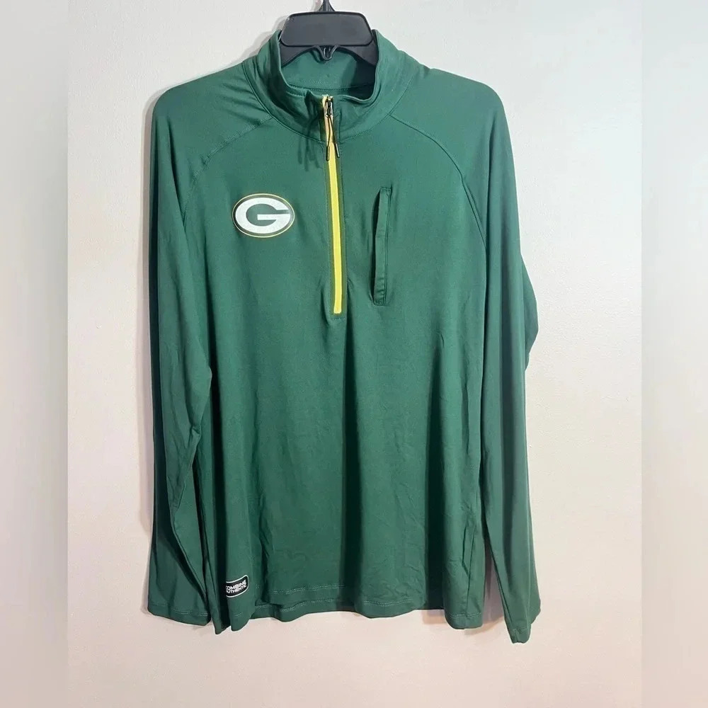 NFL Combine Men's Green Bay Packers Mock Neck Green Quarter-Zip Pullover Size S